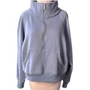 Automet Blue Quarter-Zip Pullover Kangaroo Pocket, Thumbholes, Fleecy Inside